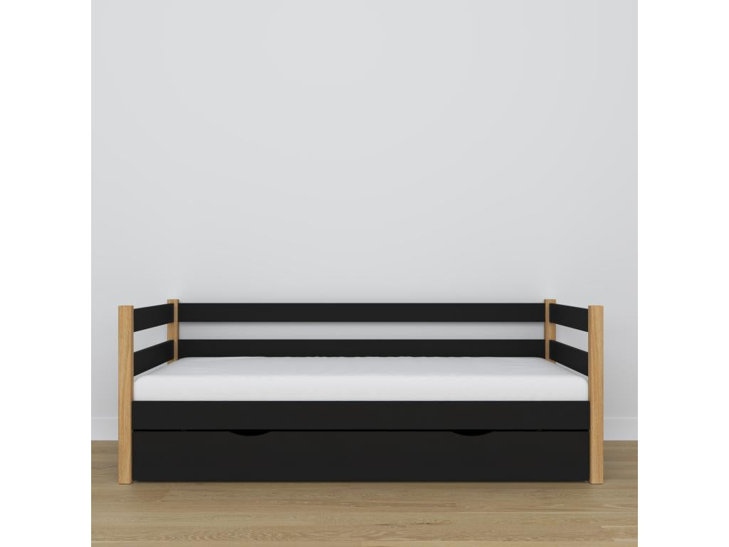 Wooden daybed - with drawer N01 Black / Natural Oak 80x200
