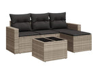 5-piece garden furniture set with light grey cushions, woven resin DRNI06274