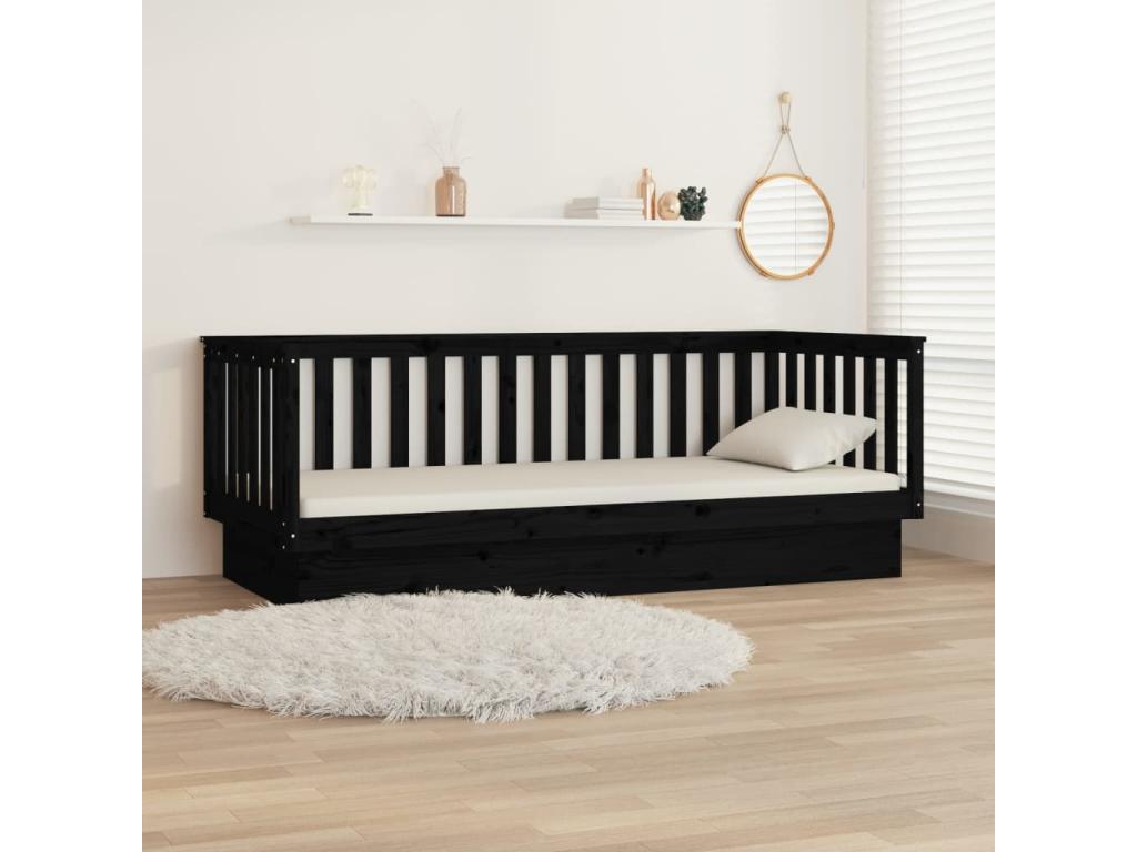 Daybed without mattress, black, 80x200 cm, solid pine wood
