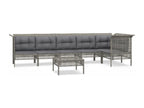 7-piece garden furniture set with cushions, grey woven resin