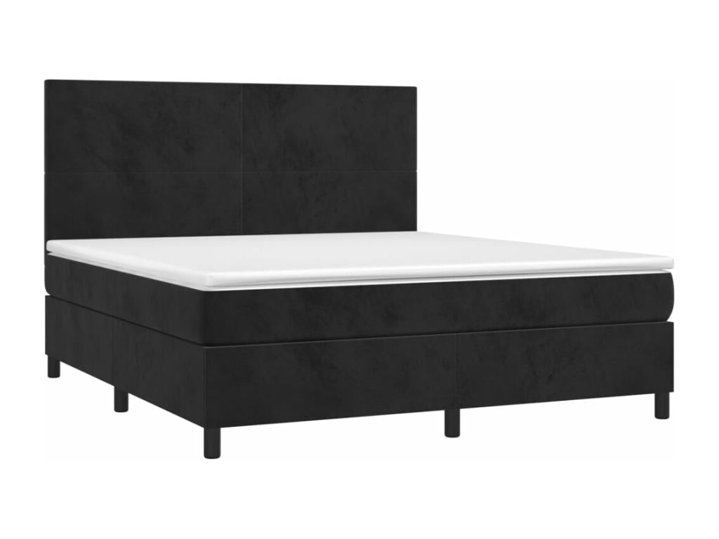 Upholstered bed base with mattress, black, 180x200 cm, velvet, NKIT21694