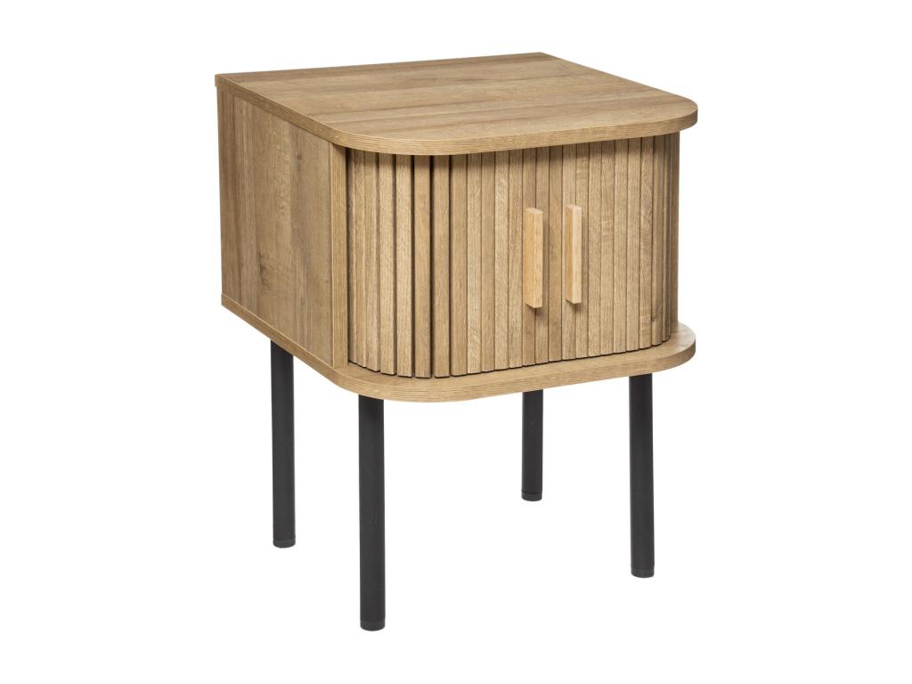 Side table/Bedside table with 2 wooden doors and black steel legs, H 53 cm MEQD95602