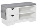 Shoe cabinet and shoe bench with grey cushion, 2 shelves and 2 drawers, MDF, 80.5x30.5x43.5 cm, grey and white