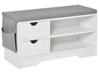 Shoe cabinet and shoe bench with grey cushion, 2 shelves and 2 drawers, MDF, 80.5x30.5x43.5 cm, grey and white