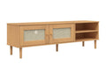 Meubiana TV stand, brown rattan look, 158x40x49cm, solid pine wood