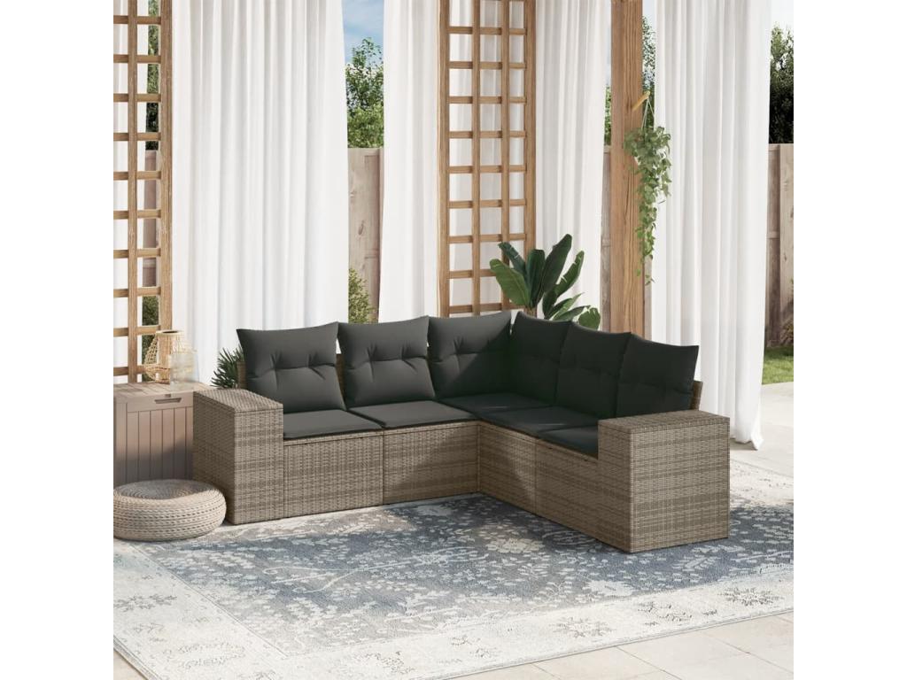 5-piece garden furniture set with grey resin wicker cushions UJWW16065