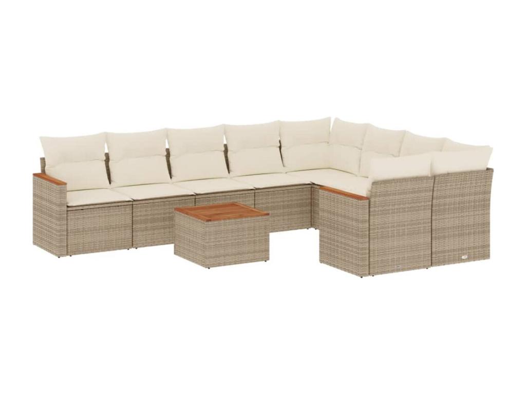 10-piece beige resin wicker garden furniture set with cushions NVNU20914