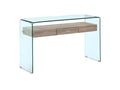 Console L- 125 cm in tempered glass with oak-effect drawer - ICE LYVK98156
