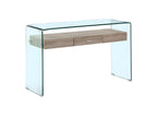 Console L- 125 cm in tempered glass with oak-effect drawer - ICE LYVK98156