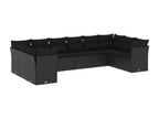 10-piece garden furniture set with cushions, black woven resin