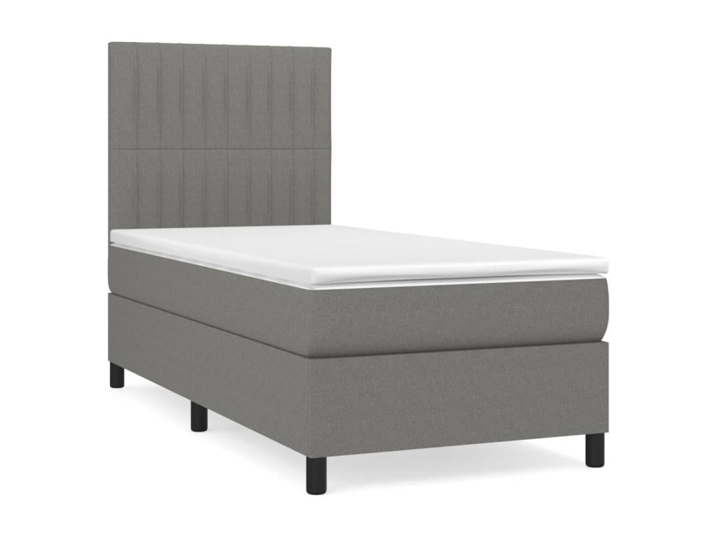 Upholstered bed base with mattress, dark grey, 100x200cm, fabric