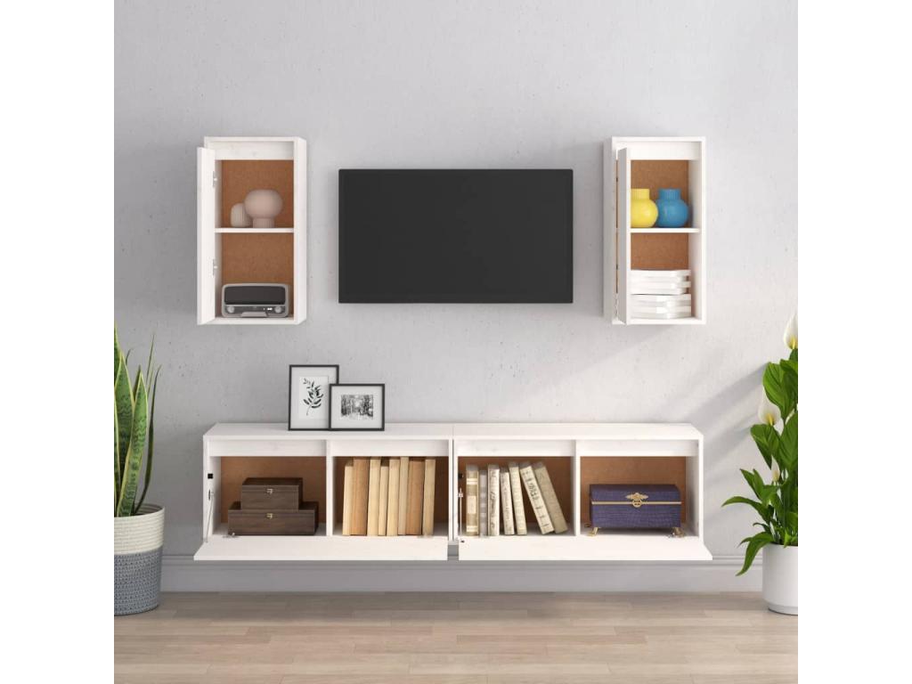 4-piece TV unit, white, solid pine wood, TLRE57582