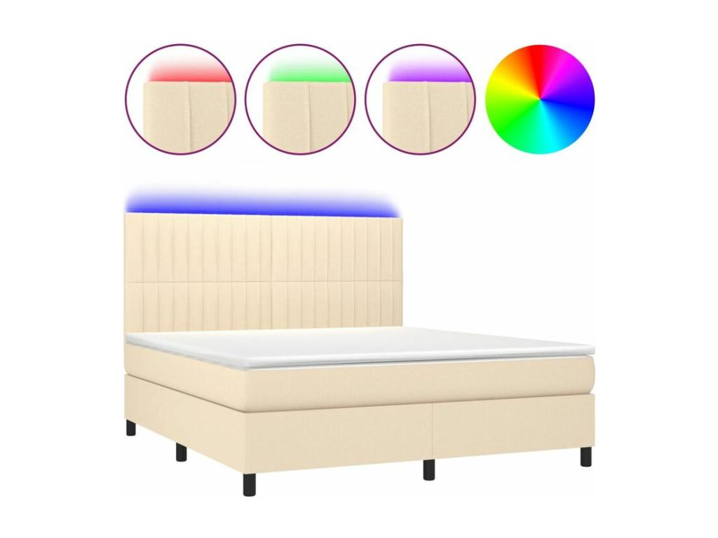 Meubiana bed base and mattress with LED lighting, Cream 180x200 Fabric