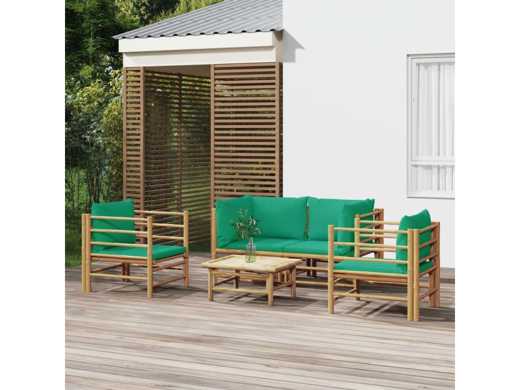 5-piece garden furniture set with green cushions by Meubiana