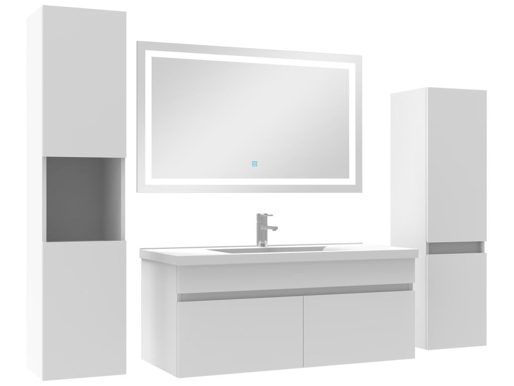 Bathroom vanity unit 100cm single sink column mirror with light White MAJK54552