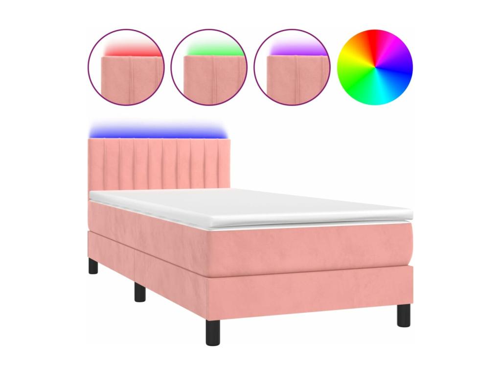 Meubiana bed base with mattress and LED light, pink, 80x200