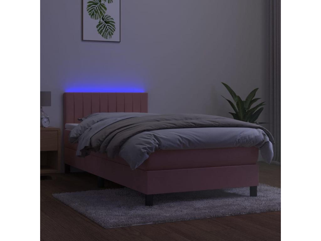 Meubiana bed base with mattress and LED light, pink, 80x200