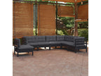7-piece garden furniture set with cushions, black, solid pine wood, FLGK91142