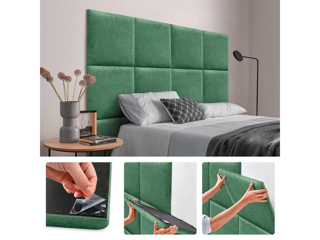 Meubiana Self-adhesive acoustic wall panels, eco-friendly wool, absorbent, shock-absorbing, bed decoration, green, 60x60cm