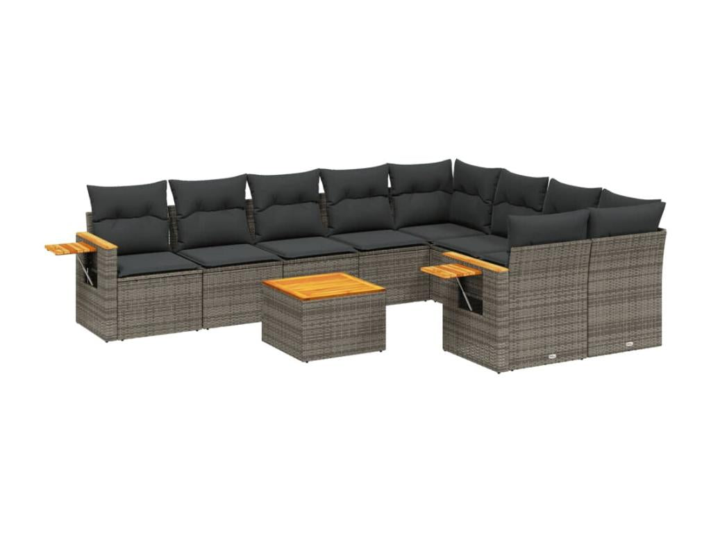 Garden furniture set with cushions, 10 pieces, grey woven resin CNFX14210