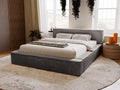 Upholstered bed with storage - 140x200 - double bed - ribbed - grey - Meubiana