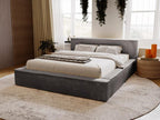 Upholstered bed with storage - 140x200 - double bed - ribbed - grey - Meubiana