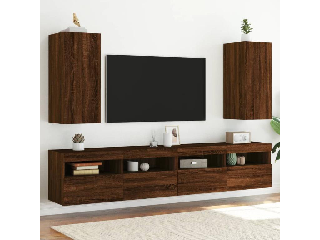 Meubianaères LED wall-mounted TV units, 2 pieces, brown oak, 30.5x35x70 cm