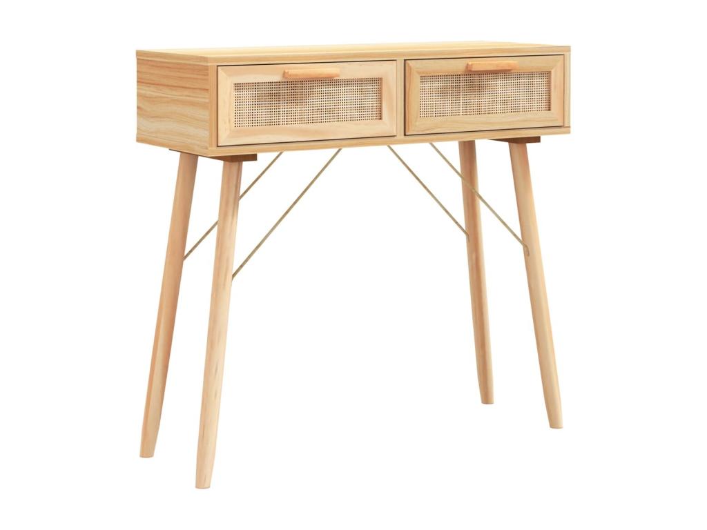 Brown console table 80x30x75 cm Solid pine wood / natural rattan YSQN65881
