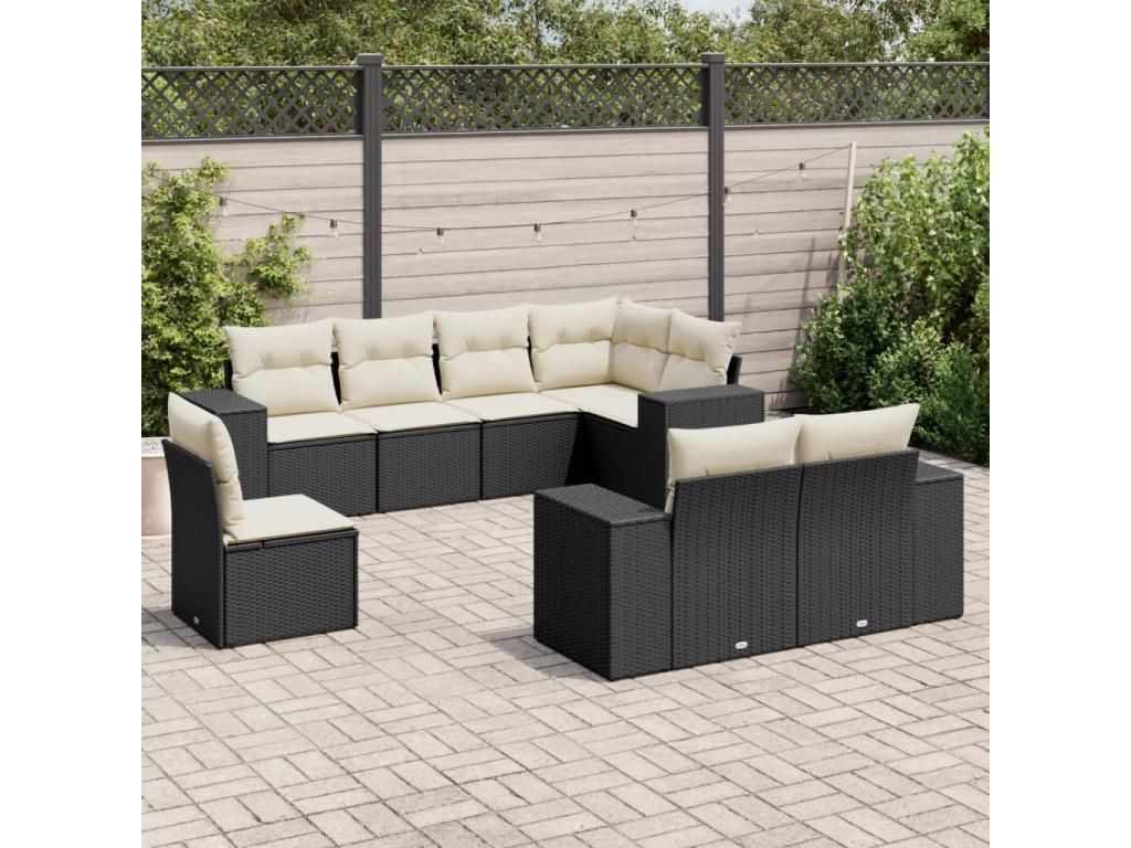 8-piece garden furniture set with cushions, black woven resin UVAX52512