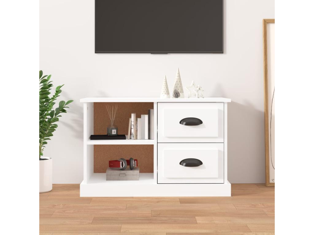 High-gloss white TV stand, 73x35.5x47.5 cm, engineered wood