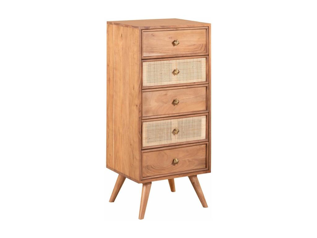 Meubiana - 5-drawer chest in Meubiana teak-stained finish with cane veneer