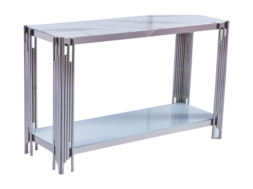 Meubiana console table with white marble and glass top, 120x40x78 cm