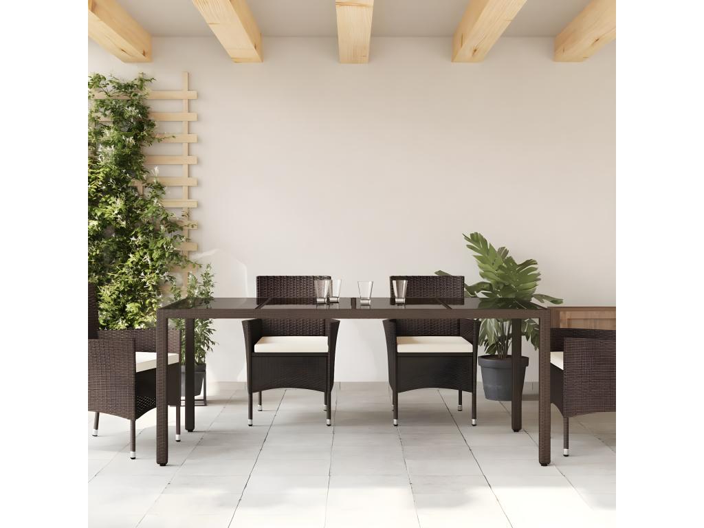 Laviecasa Premium - Garden table with brown glass top and woven resin YFQI23901