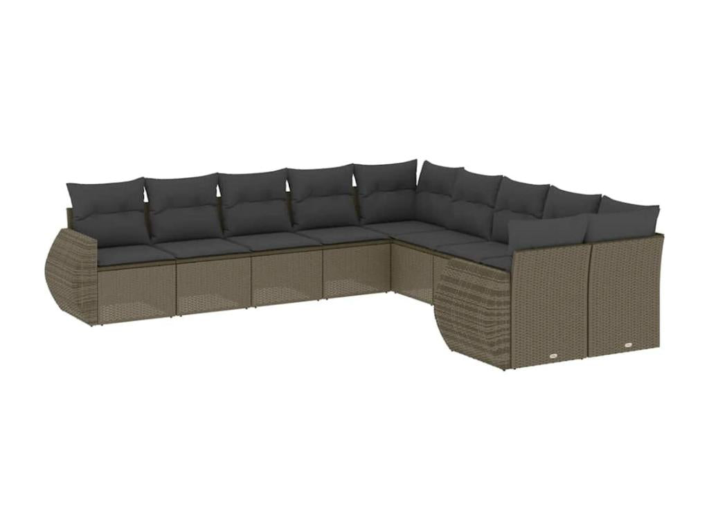 10-piece garden furniture set with cushions, light grey woven resin NBAT91404