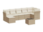 8-piece garden furniture set with cushions, beige woven resin WWTW95580