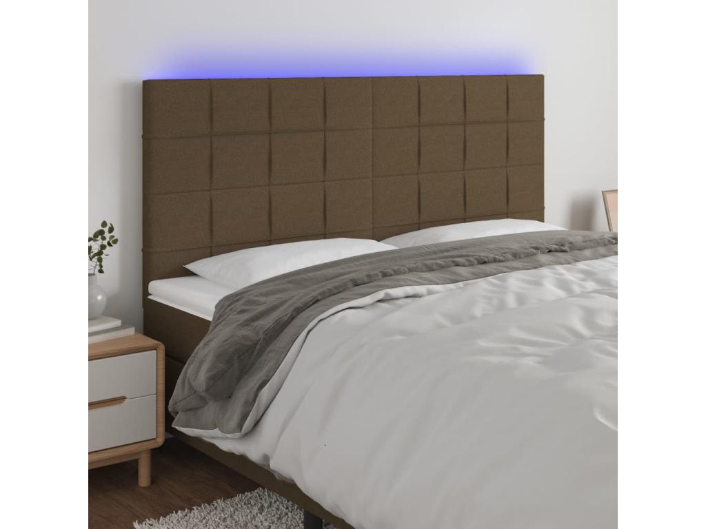 LED Headboard, Dark Brown, 160x5x118/128 cm, Fabric HCED32382
