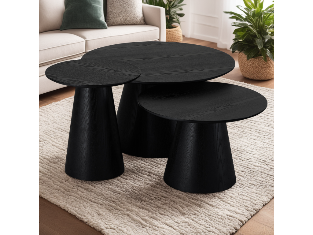 Meubiana Coffee Table - Round - MDF and Wood - Black