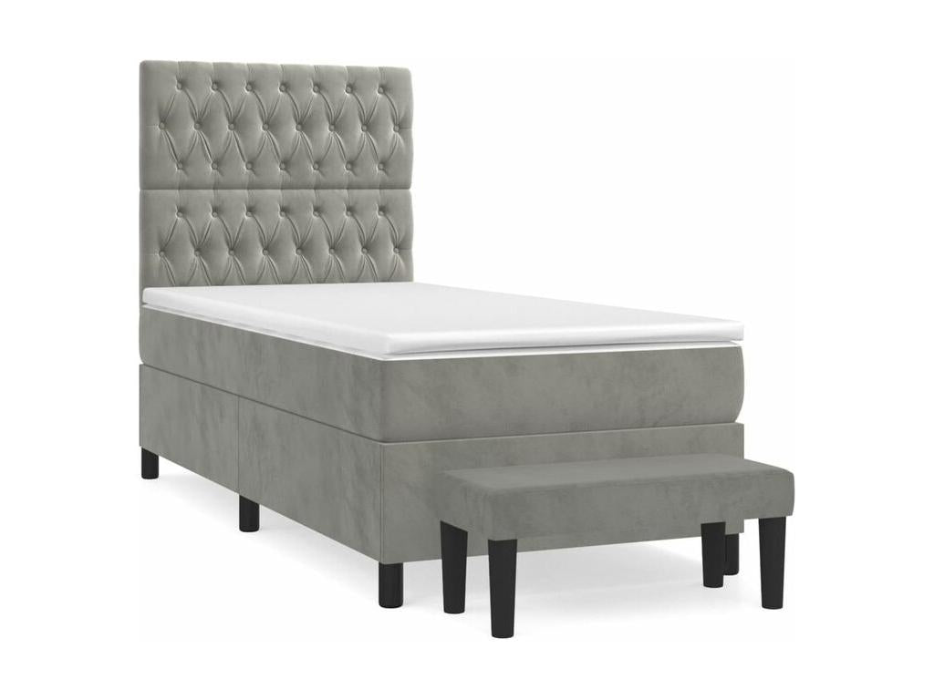 Meubiana bed base and mattress, light grey, 100x200 cm, velvet