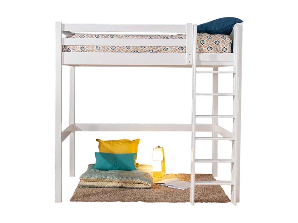 2-seater mezzanine bed 140x190 cm solid wood white Laviecasa HECK61367