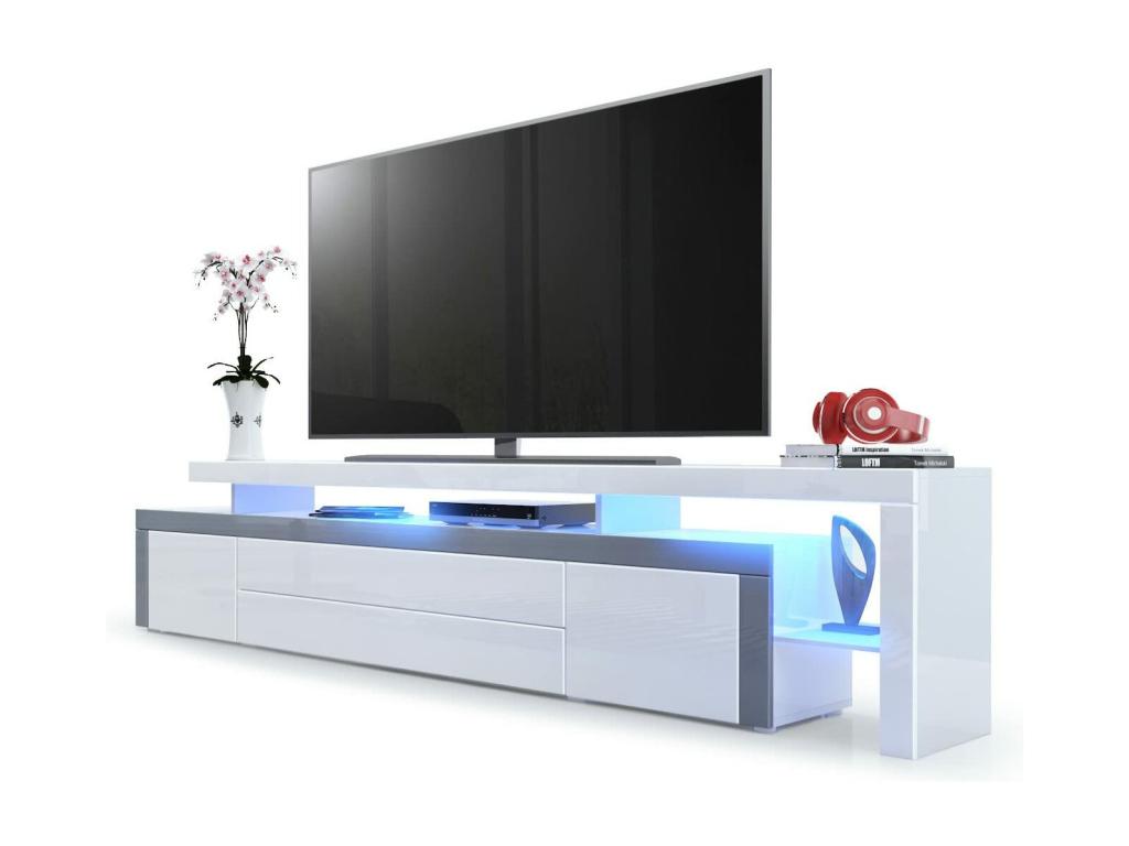 White and Grey Lacquered TV Stand 227cm RGB LED POWR26884