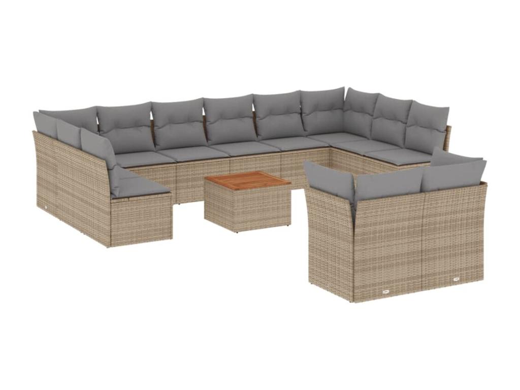 13-piece garden furniture set and cushions, méMeubiana beige woven resin