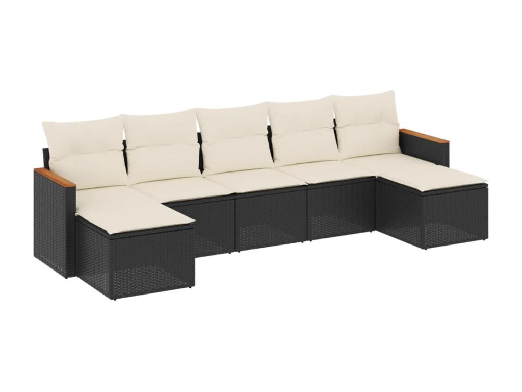 7-piece garden furniture set with cushions, black woven resin