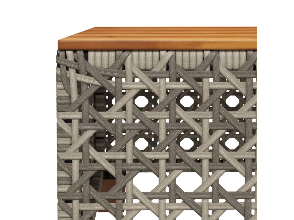 Grey garden table 55x55x36 cm woven resin and wood Meubiana