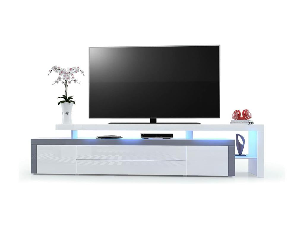 White and Grey Lacquered TV Stand 227cm RGB LED POWR26884