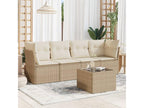 5-piece garden furniture set with cushions, beige woven resin PCQR25617