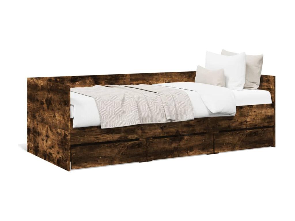 Daybed with drawers, without mattress, smoked oak, 100x200 cm PSUL81260