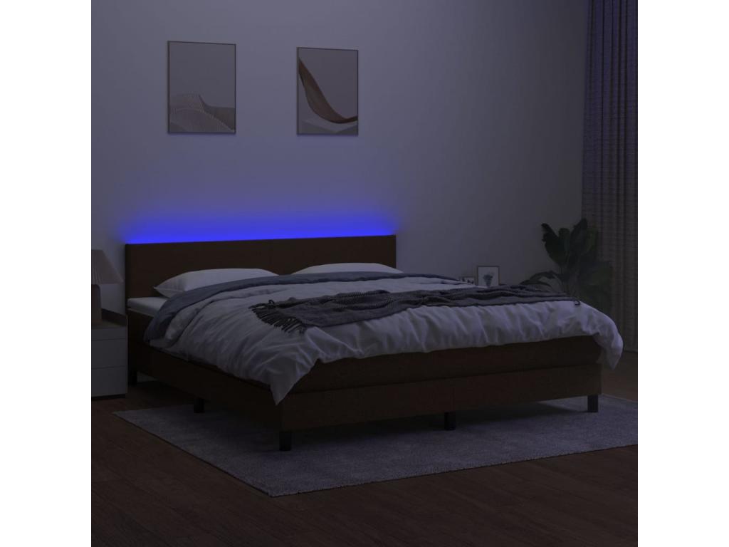 Upholstered bed base with mattress and LED lighting, dark brown, 180x200cm, fabric