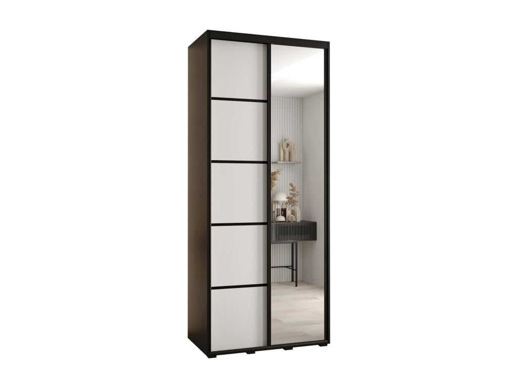 Meubiana 5 Sliding Door Wardrobe 235.2/110/60 2 Doors Black/White/Black