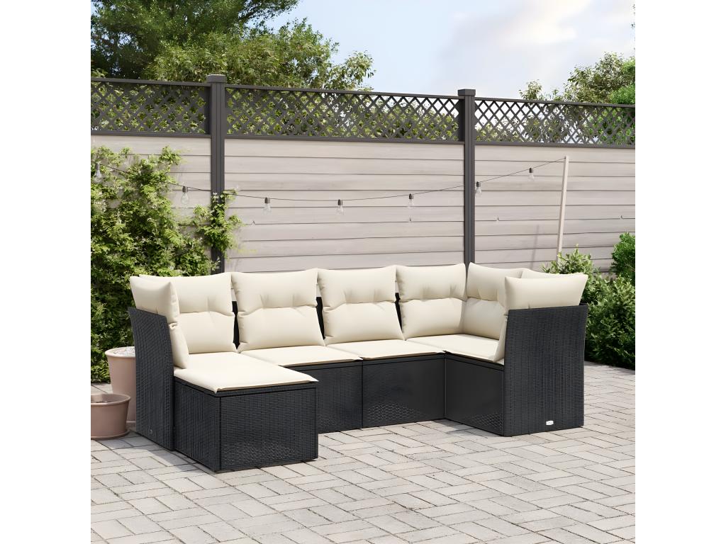 6-piece garden furniture set with cushions, black woven resin VMJG41387