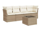 5-piece garden furniture set with cushions, beige woven resin PCQR25617